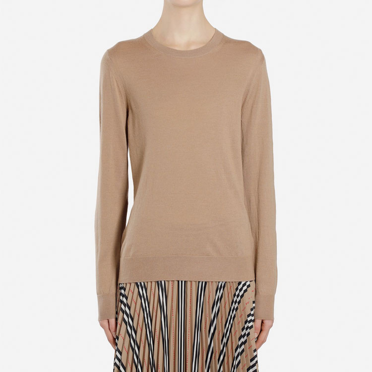 Purchase (W) バーバリー キャメル ソリッド クルーネック カジュアル ニット セーター 8017020