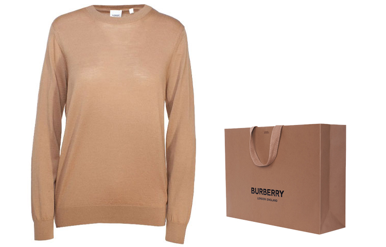 Cheap (W) バーバリー キャメル ソリッド クルーネック カジュアル ニット セーター 8017020