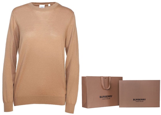 (W) バーバリー キャメル ソリッド クルーネック カジュアル ニット セーター 8017020 1