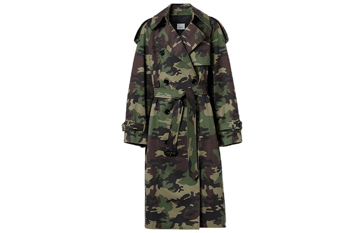 (Women) Burberry Camouflage Print Cotton Oversized Trench Coat Women’s Green 80418771