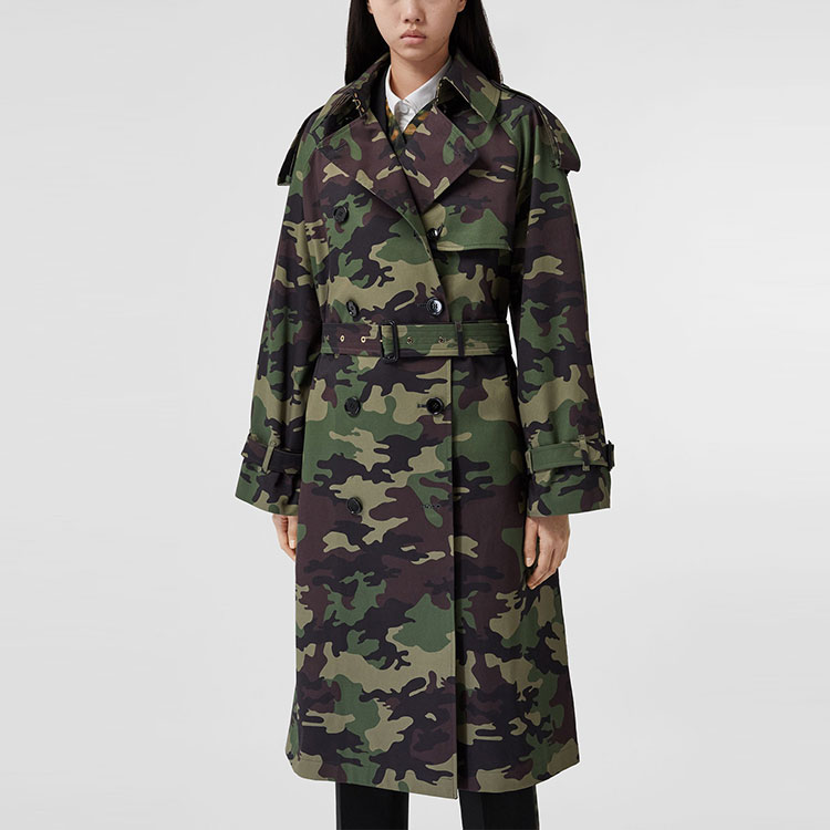 Lookbook (W) 博柏利迷彩图案棉质宽松款女式绿色风衣 80418771