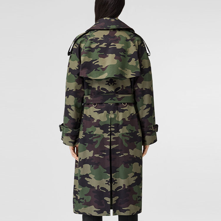 Shop (W) 博柏利迷彩图案棉质宽松款女式绿色风衣 80418771