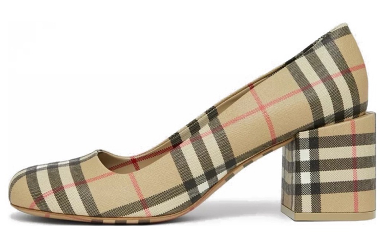 Buy Burberry博柏利 棉布 格紋套足 粗跟 高筒鞋 6.5cm 女款 典藏米色