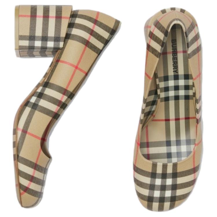 Lookbook Burberry博柏利 棉布 格紋套足 粗跟 高筒鞋 6.5cm 女款 典藏米色