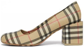 (Women) Burberry Canvas Check Slip-On Block Heel 'Archive Beige' 80464631 (Women) Burberry Canvas Check Slip-On Block Heel 'Archive Beige' 80464631