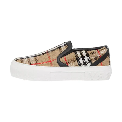 (W) Burberry Canvas Check Wool Blend 'Beige Fashion' Sneakers