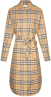 (W) Burberry 經典格紋長袖腰帶中長襯衫裙 - 復古黃 80139461 Order (W) Burberry 經典格紋長袖腰帶中長襯衫裙 - 復古黃 80139461