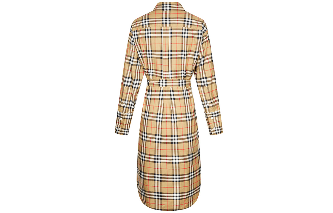 Lookbook (W) Burberry 經典格紋長袖腰帶中長襯衫裙 - 復古黃 80139461