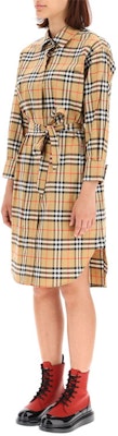 (W) Burberry 經典格紋長袖腰帶中長襯衫裙 - 復古黃 80139461 Shop (W) Burberry 經典格紋長袖腰帶中長襯衫裙 - 復古黃 80139461