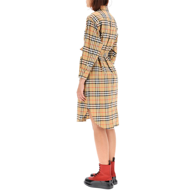 Purchase (W) Burberry 經典格紋長袖腰帶中長襯衫裙 - 復古黃 80139461