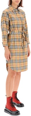 (W) Burberry 經典格紋長袖腰帶中長襯衫裙 - 復古黃 80139461 Details for (W) Burberry 經典格紋長袖腰帶中長襯衫裙 - 復古黃 80139461