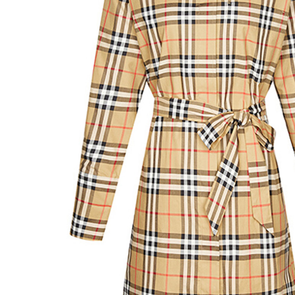 Cheap (W) Burberry 經典格紋長袖腰帶中長襯衫裙 - 復古黃 80139461