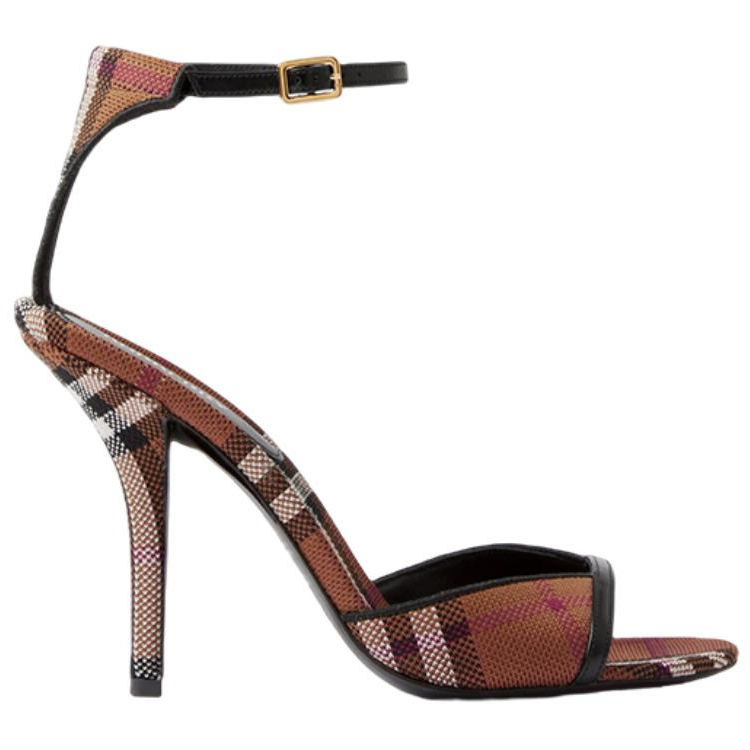 Order (W) Burberry Sandalia de Tela Cuadros Moda 'Tacón Marrón Oscuro' 80655071