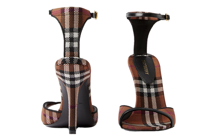 Shop (W) Burberry Sandalia de Tela Cuadros Moda 'Tacón Marrón Oscuro' 80655071