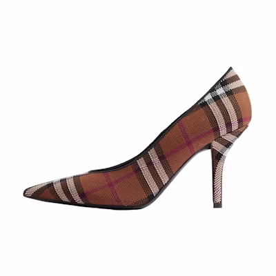 (W) Burberry Check Fabric Pointed Toe Stiletto Heels 'Deep Brown Plaid'