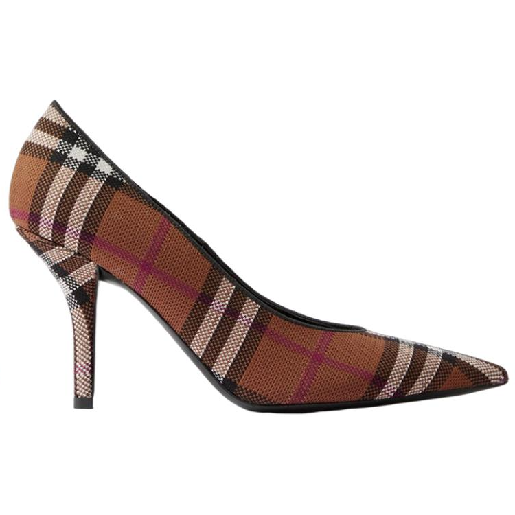 Order (W) Burberry Heels Check Fabric Hak Tinggi Motif Coklat Tua Plaid 80655251