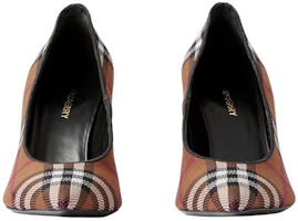 Lookbook 巴宝莉 格纹织物 尖头细跟高跟鞋 8.5厘米 女款 深棕色