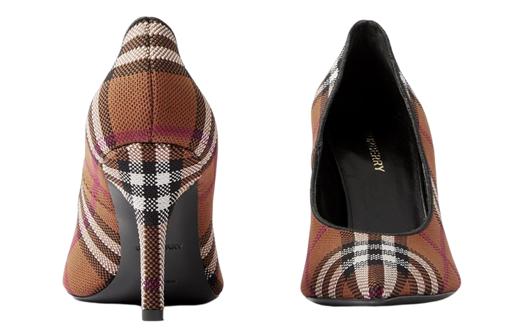 Shop (W) Burberry Heels Check Fabric Hak Tinggi Motif Coklat Tua Plaid 80655251