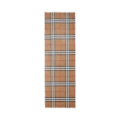 (Women) Burberry Check Fringe Edge Silk Scarf for Women. 8060956A7026