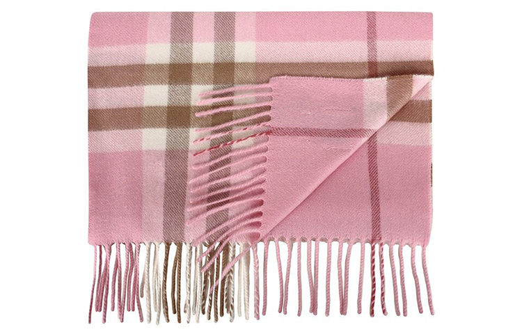 (Women) Burberry Check Fringe Warm Wool Scarf Pink 8022678 圖 4