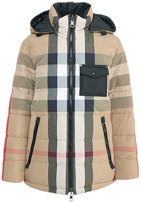 (Women) Burberry Check Hooded Fitted Down Jacket Colorblocked 80334301 Buy (Women) Burberry Check Hooded Fitted Down Jacket Colorblocked 80334301