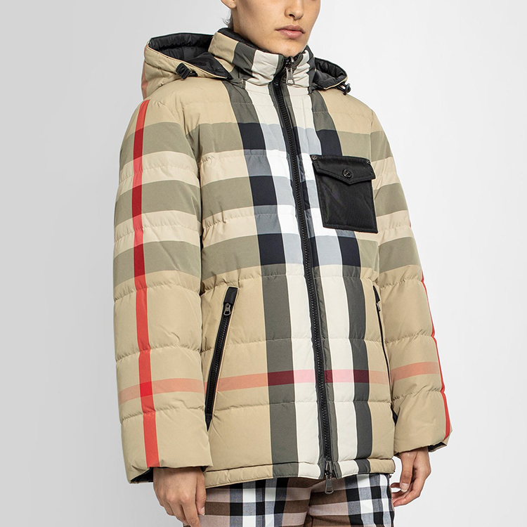 Sizing (Women) Burberry Check Hooded Fitted Down Jacket Colorblocked 80334301