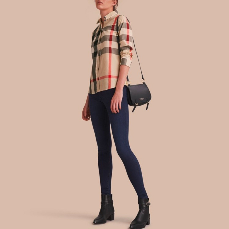 (Women) Burberry Check Lace Trim Long Sleeve Shirt Beige 40501701 圖 5