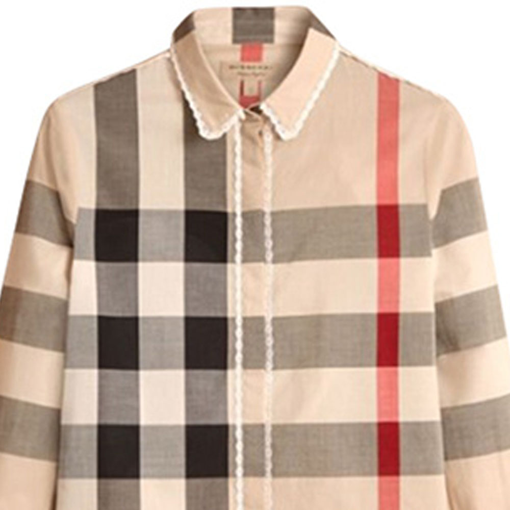 (Women) Burberry Check Lace Trim Long Sleeve Shirt Beige 40501701 圖 6