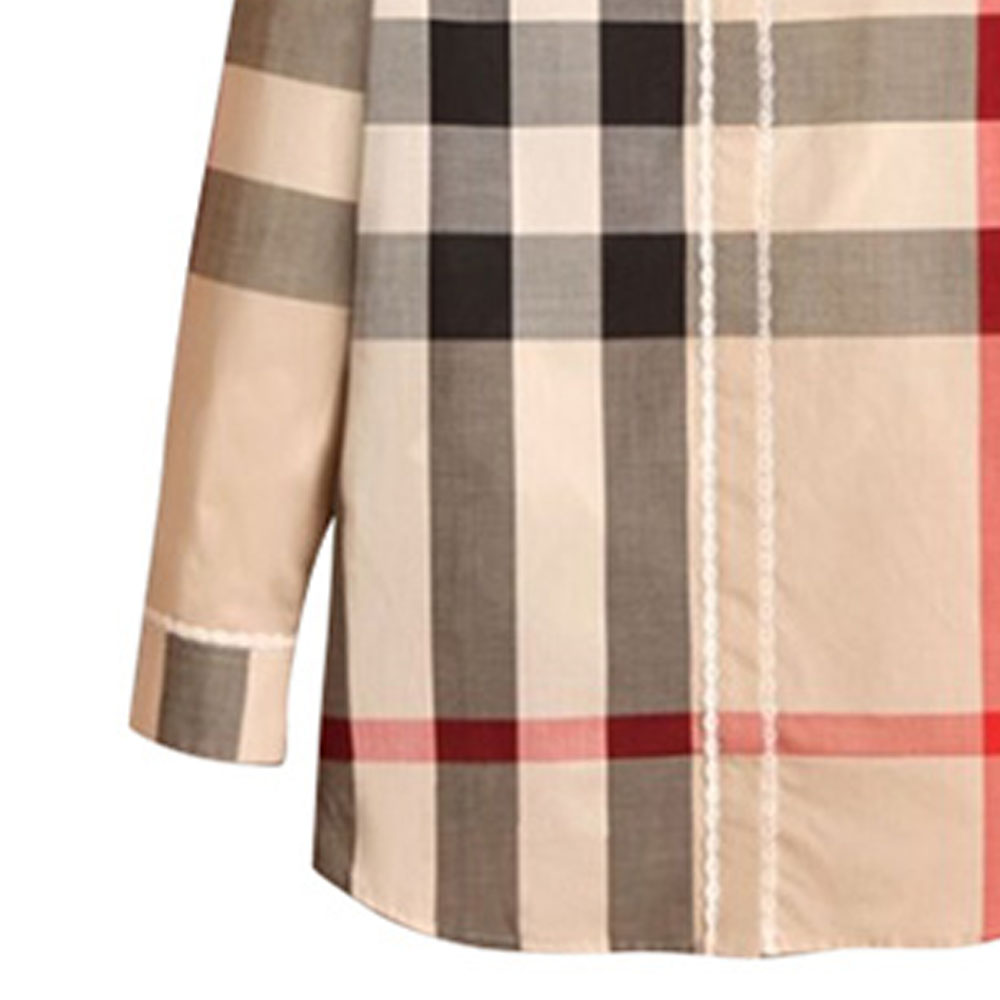 (Women) Burberry Check Lace Trim Long Sleeve Shirt Beige 40501701 圖 7