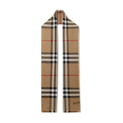 (Women) Burberry Check Logo Fringe Wool Scarf Brown Women’s Accessories. 80742001