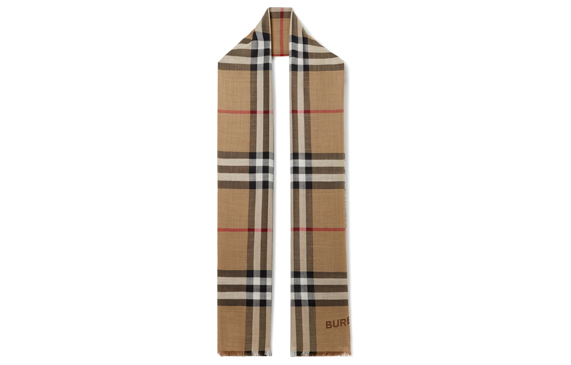 (Women) Burberry Check Logo Fringe Wool Scarf Brown Women’s Accessories. 80742001 圖 2