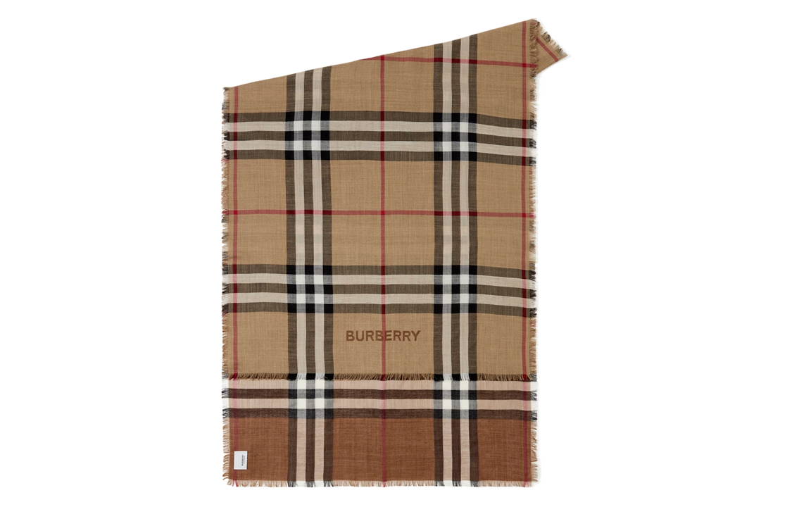 (Women) Burberry Check Logo Fringe Wool Scarf Brown Women’s Accessories. 80742001 圖 3