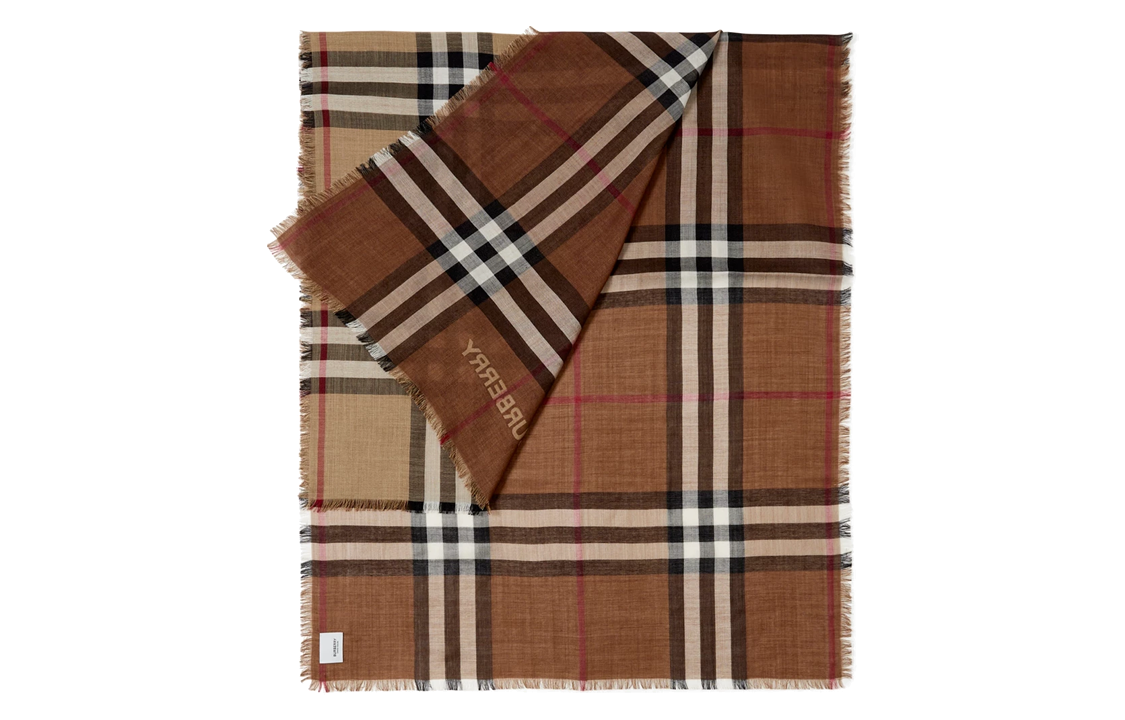 (Women) Burberry Check Logo Fringe Wool Scarf Brown Women’s Accessories. 80742001 圖 4