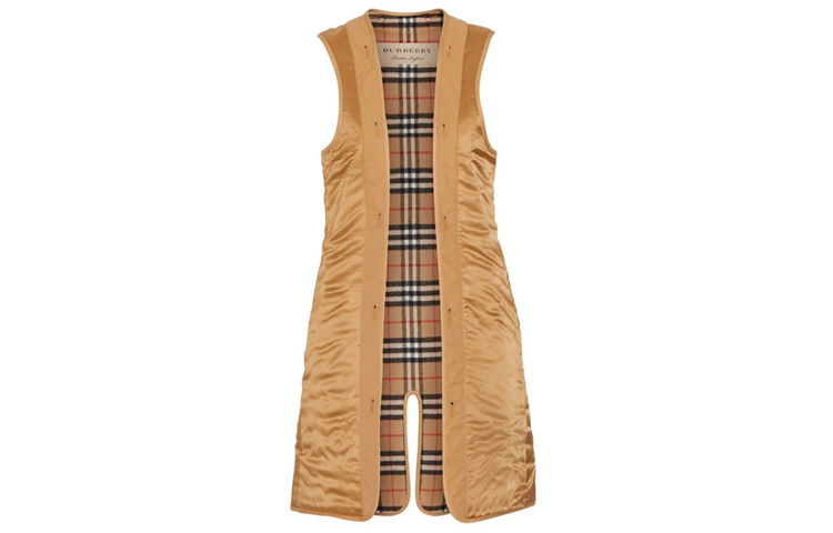 (Women) Burberry Check Loose Fit Long Vest in Khaki. 80041061