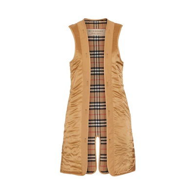 (Women) Burberry Check Loose Fit Long Vest in Khaki. 80041061