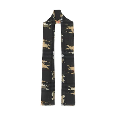 (Women) Burberry Check Patch Equestrian Knight Logo Wool Scarf Women Black. 80710461