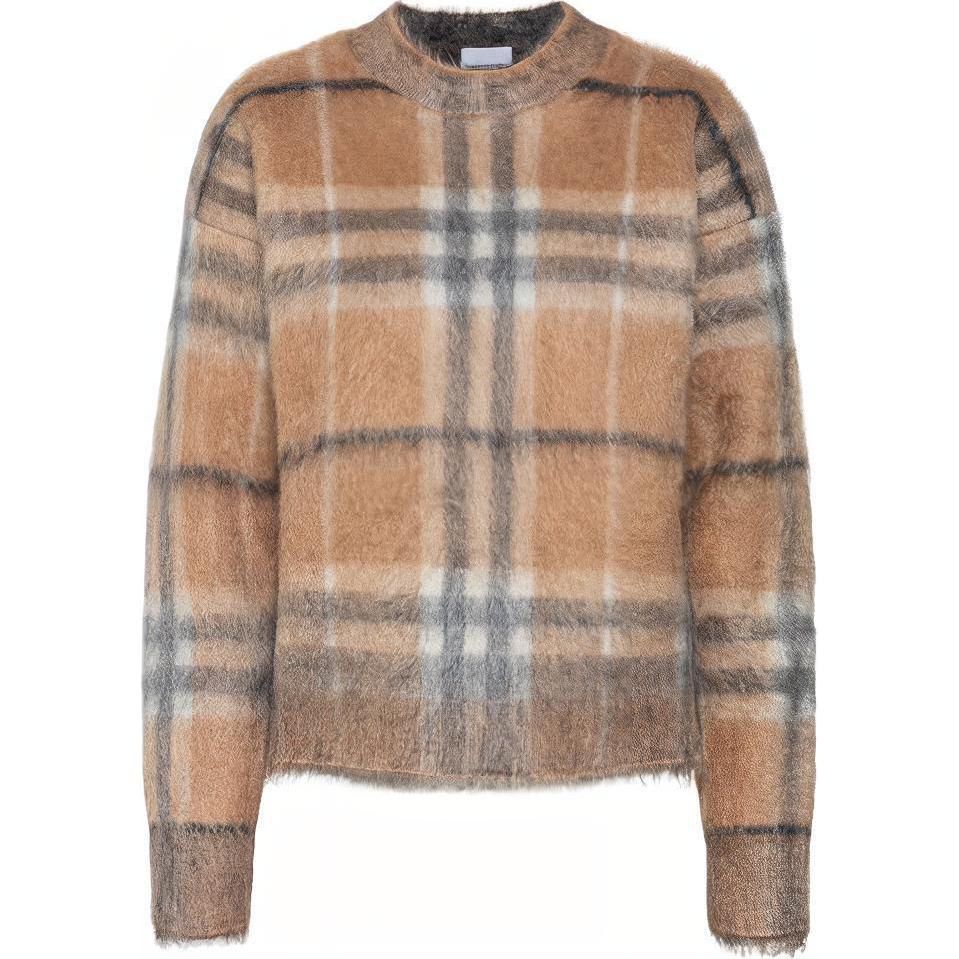 (Women) Burberry Check Pattern Crewneck Sweater Beige 80460291