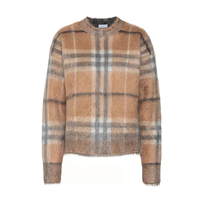 (Women) Burberry Check Pattern Crewneck Sweater Beige 80460291
