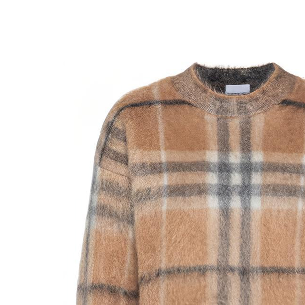 Shop (W) バーバリー チェック柄 クルーネック セーター ベージュ 80460291