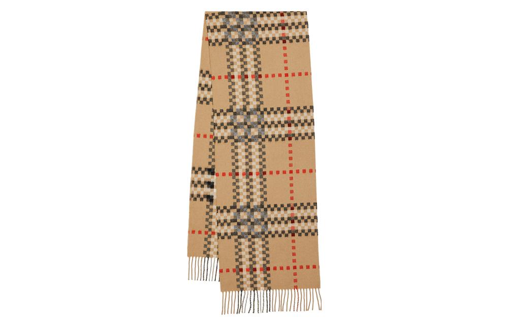 (Women) Burberry Check Pattern Simple Warm Wool Scarf for Women in Khaki. 80639121