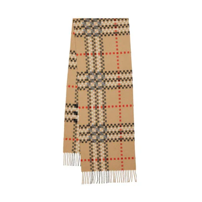 (Women) Burberry Check Pattern Simple Warm Wool Scarf for Women in Khaki. 80639121