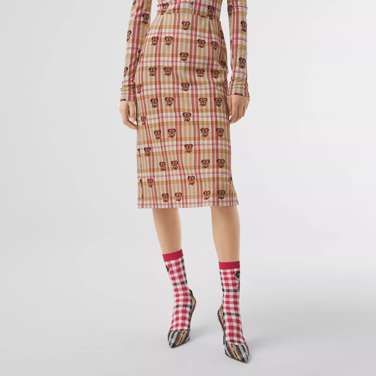 Shop (Women) Burberry Check Pencil Skirt Beige 80379231