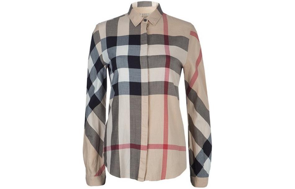 (Women) Burberry Check Print Casual Long Sleeve Shirt Khaki 40616521