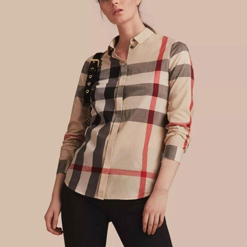 (Women) Burberry Check Print Casual Long Sleeve Shirt Khaki 40616521 圖 3