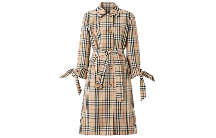 (Women) Burberry Check Print Single-Breasted Casual Coat Yellow 80322211