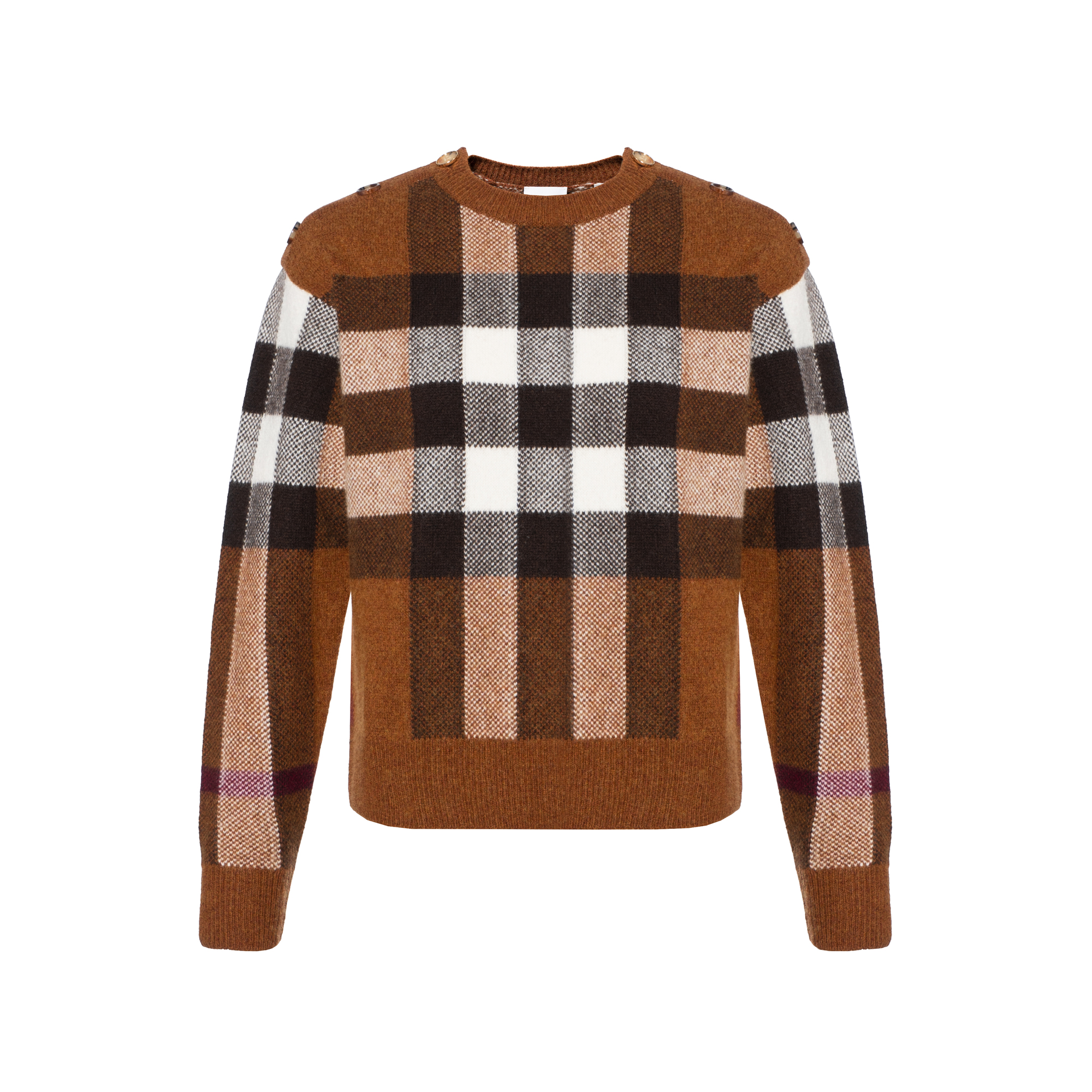 (Women) Burberry Check Wool-Blend Crewneck Sweater in Dark Birch Brown. 80484441