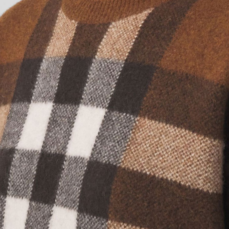 (Women) Burberry Check Wool-Blend Crewneck Sweater in Dark Birch Brown. 80484441 圖 7