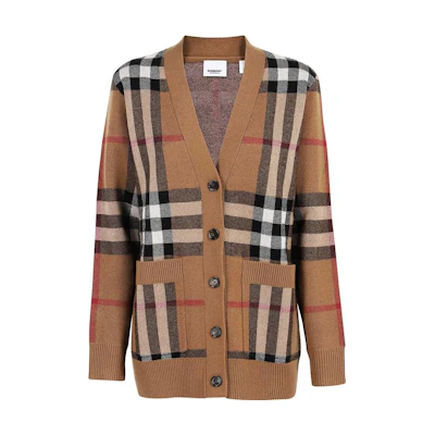 (Women) Burberry Check Wool-Blend Jacquard Knit Sweater Birch Brown. 80433721