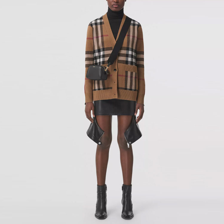 Details for (W) 博柏利格纹羊毛混纺提花针织衫桦褐色. 80433721