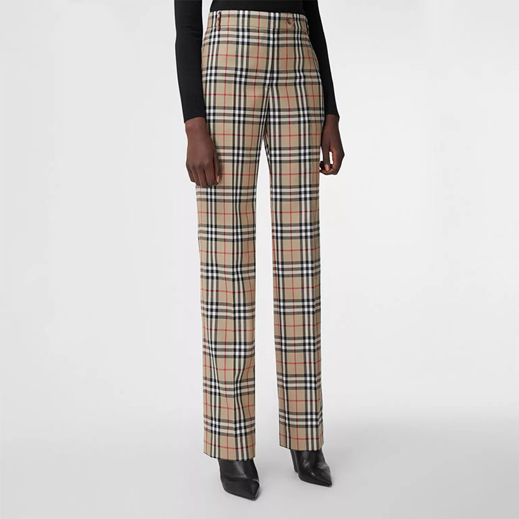Lookbook (Women) Burberry Checked Wool Tailored Trousers in Archive Beige 80334671